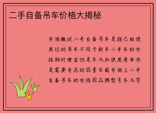 二手自备吊车价格大揭秘