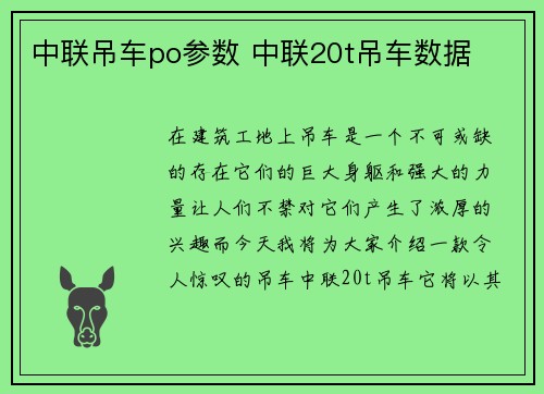 中联吊车po参数 中联20t吊车数据