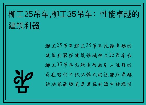 柳工25吊车,柳工35吊车：性能卓越的建筑利器