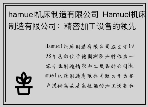 hamuel机床制造有限公司_Hamuel机床制造有限公司：精密加工设备的领先制造商